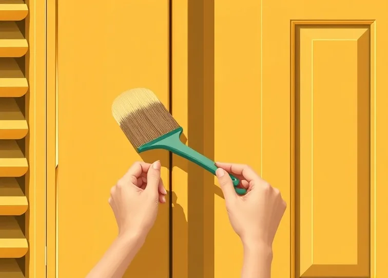 Mise en peinture au pinceau de volets et d'encadrements en bois