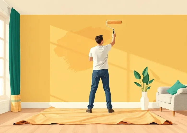 Peintre appliquant la peinture au rouleau sur un mur de salon