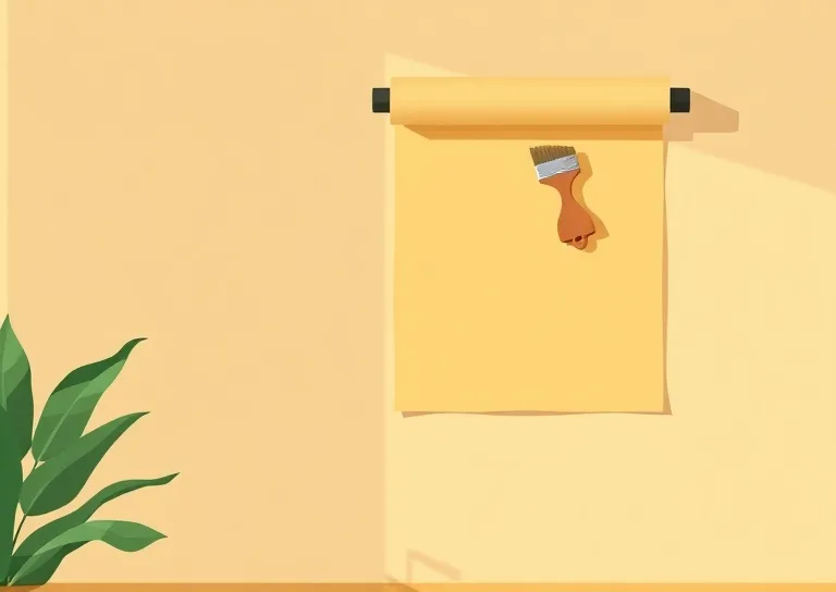 Pose de papier peint, rouleau et brosse à maroufler